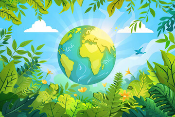 Naklejka premium Greeting card with holiday composition for world environment day, abstract vivid composition consists of fictional unreal fantastic vision on background
