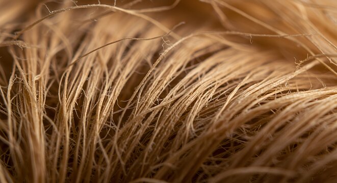 Macro Close-up of Light Brown Natural Fibers, Intricate Texture