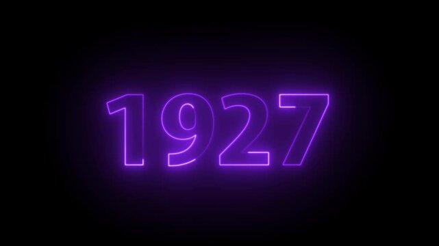 1927 Neon Text Animation. Glowing Countdown Number 1927. Animated Luminous Important 1927 Year. Transparent BG Dynamic Colorful Loop.
