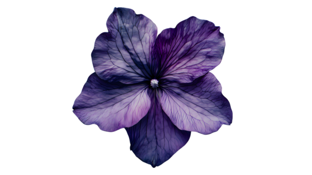 Close-up of a Deep Purple Flower with Visible Veins isolated on transparent background