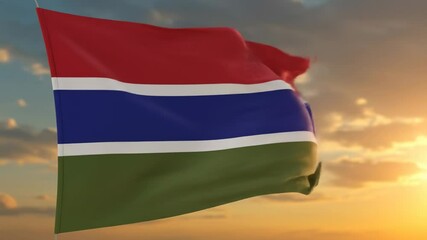 Detailed view of gambia flag against sunset sky