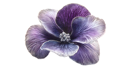 Exquisite Purple Flower with Silver Accents, Detailed Petals, on transparent background