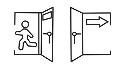 Exit door icon, exit person symbol sign and exit arrow direction, Editable Stroke, vector illustration.