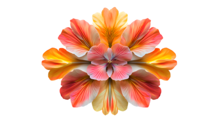 Symmetrical Floral Design Orange and Pink Petals on, Artistic Flower Mandala isolated on transparent background
