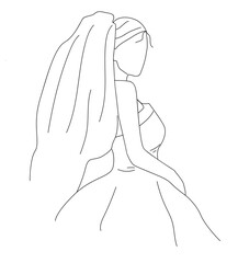 Beautiful bride. Continuous one line drawing of a wedding 