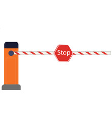autometic barrier.closed car barriers with stop and park signs. Automatic car barrier gate.