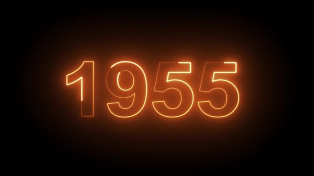 1955 Neon Text Animation. Glowing Countdown Number 1955. Animated Luminous Important 1955 Year. Transparent BG Dynamic Colorful Loop.