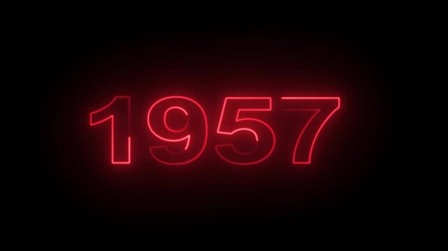 1957 Neon Text Animation. Glowing Countdown Number 1957. Animated Luminous Important 1957 Year. Transparent BG Dynamic Colorful Loop.