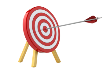 Red target with arrow in center isolated on transparent background
