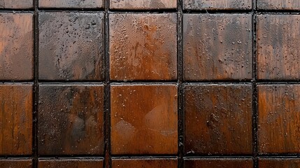 Naklejka premium Wet Dark Brown Wooden Square Tiles Texture Background Wooden texture pattern