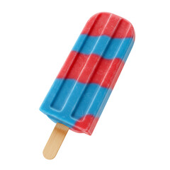 Red white and blue striped popsicle on a wooden stick set against a black background
