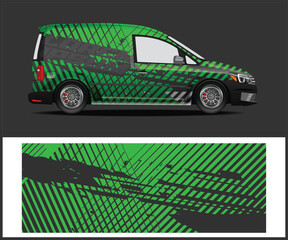 Green and Gray Racing Van Wrap Design with Abstract Graphics and Template