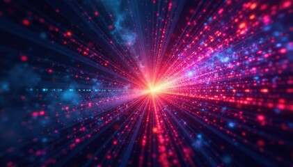 Obraz premium Abstract dark backdrop, vibrant multicolored rays emanating from center , cosmic, motion