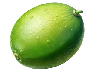 Close Up of a Vibrant Green Lime with Water Droplets on Transparent Background