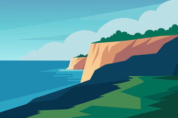 Coastal cliffs landscape illustration ocean view