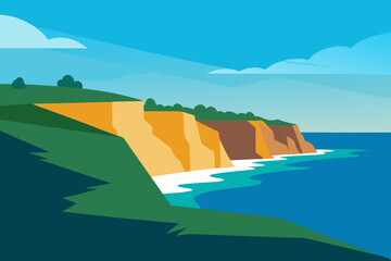 Coastal cliffs landscape illustration summer ocean view