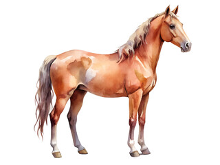 Obraz premium Light Brown Horse Watercolor Painting on Transparent Background