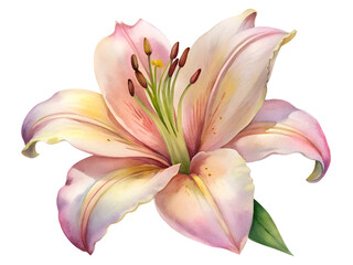 Fototapeta premium Pale Pink and Cream Lily Flower Watercolor Painting