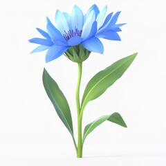 Fototapeta premium A single vivid blue flower with green leaves