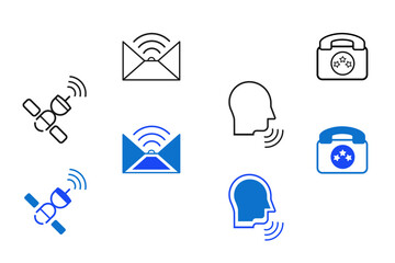 Communication line and flat icon set. Speak, phone, mail, contact, chat, website, satellite, radio, online conservation, social media message concepts, message icons. Editable vector illustration