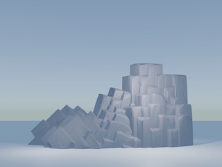 大きな岩の塊がある空間