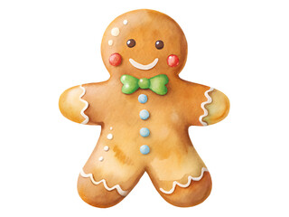 Naklejka premium Smiling Gingerbread Man Cookie Watercolor Illustration