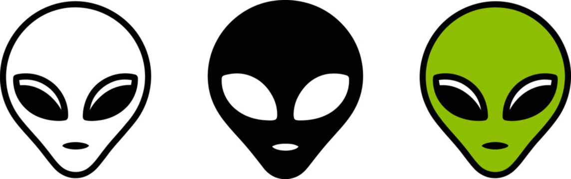 Alien head vector illustration set, extraterrestrial face icon, ufo concept, alien graphic design art editable stock vector