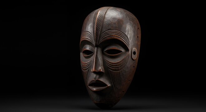 Intricate Carved Wooden Mask from the Punu People of Gabon