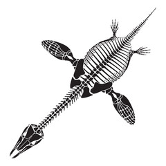 Fossil structure of the sea hunter – Plesiosaurus skeleton silhouette paired with elegant Plesiosaurus skeleton vector – Plesiosaurus skeleton illustration

