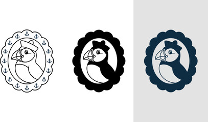 Obraz premium Puffin bird logo design with sailor hat vector illustration nautical theme animal mascot badge emblem icon 100 editable stock vector