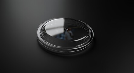 Sleek Glass Petri Dish on Dark Surface: Minimalist Product Shot