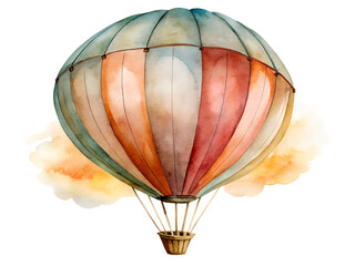 Obraz premium Vintage Watercolor Hot Air Balloon Illustration with Pastel Clouds
