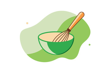 Matcha Green Tea Cup with Bamboo Whisk Vector