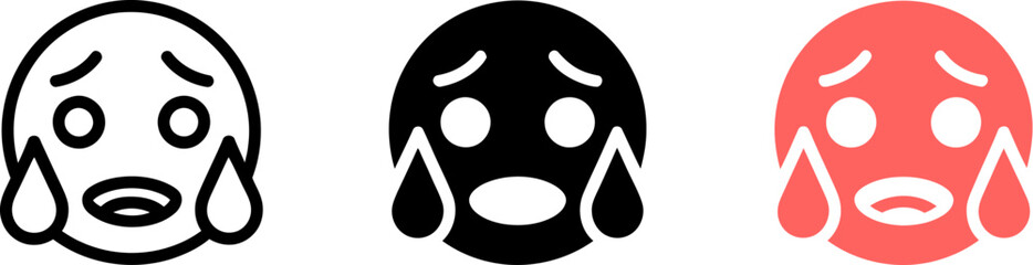 Fototapeta premium Crying emoji vector icon illustration set, sad face expression, tears, sorrow, flat design concept icon editable stock vector