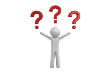3d person surrounded by question marks isolated on transparent background