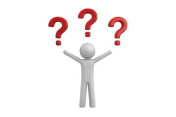 3d person surrounded by question marks isolated on transparent background