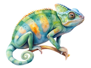 Fototapeta premium Watercolor Chameleon Illustration on Transparent Background