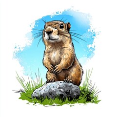 Adorable Prairie Dog Illustration Digital Art of a Rodent on a Rock