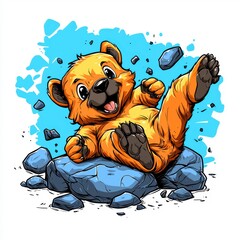 Playful Orange Bear Cub Cartoon Illustration