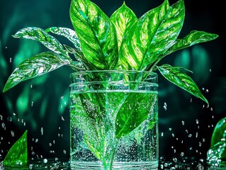 Vibrant Green Plant in Water A Stunning Close-Up Photograph