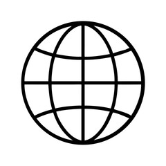 Simple Black and White Globe Icon Representing International Connectivity and Communication