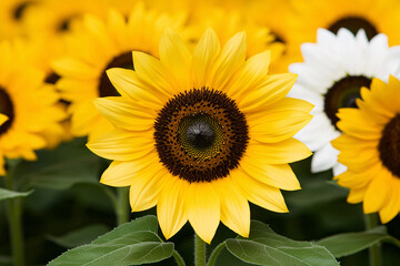 Fototapeta premium Vibrant Yellow Sunflowers in Full Bloom A Close-Up View of Nature's Beauty