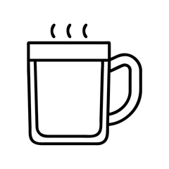 Hot beverage in a mug, outlined, steam rising, coffee or tea