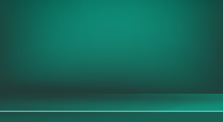 Dark green studio space. Abstract limbo background. 3d background for product presentation. Minimalist wall view. Showcase, promotional display. Vector stage mockup illustration.