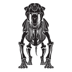 Visual tribute to the Ice Age hunter – Saber-toothed tiger skeleton silhouette rendered in Saber-toothed tiger skeleton vector – Saber-toothed tiger skeleton illustration

