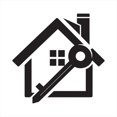 Real Estate Icon with House and Key Symbol for Property or Rental Services.