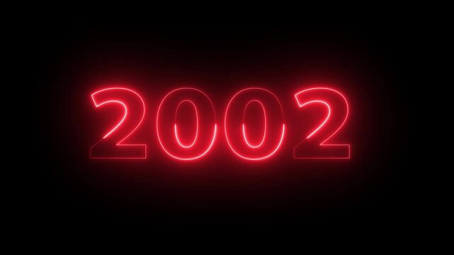 2002 Neon Text Animation. Glowing Countdown Number 2002. Animated Luminous Important 2002 Year. Transparent BG Dynamic Colorful Loop.