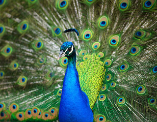 Obraz premium blue peacock with its tail beautifully spread