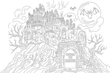 Obraz premium Haunted castle on a hilltop, spooky and mysterious. 
