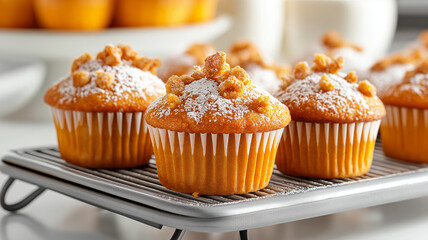 Delicious golden muffins topped with crumbs and sugar